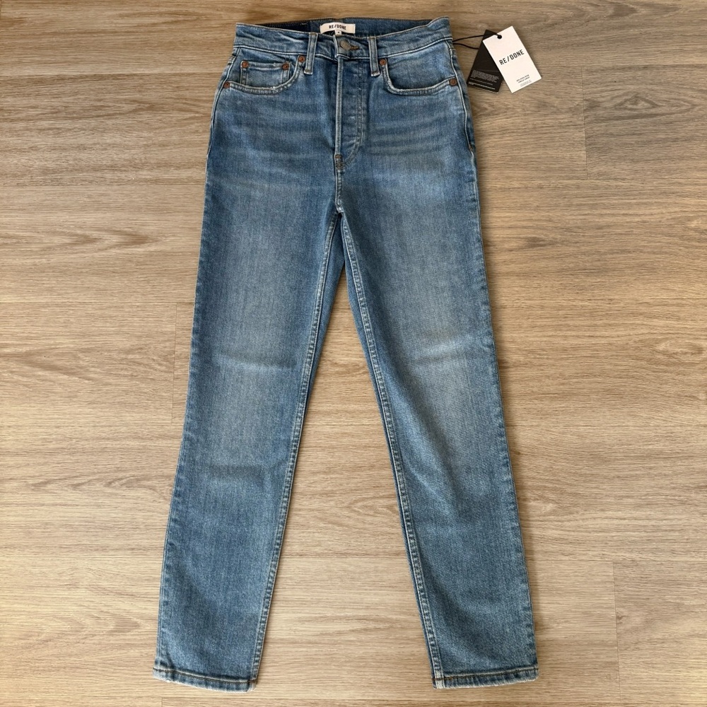 NWT re/done medium blue wash 90s high rise ankle crop skinny slim denim jeans